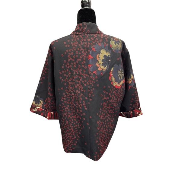Chico’s Black Red Boho Floral Kimono Jacket Open Front Size 3 (L/XL) Cotton - Picture 5 of 7